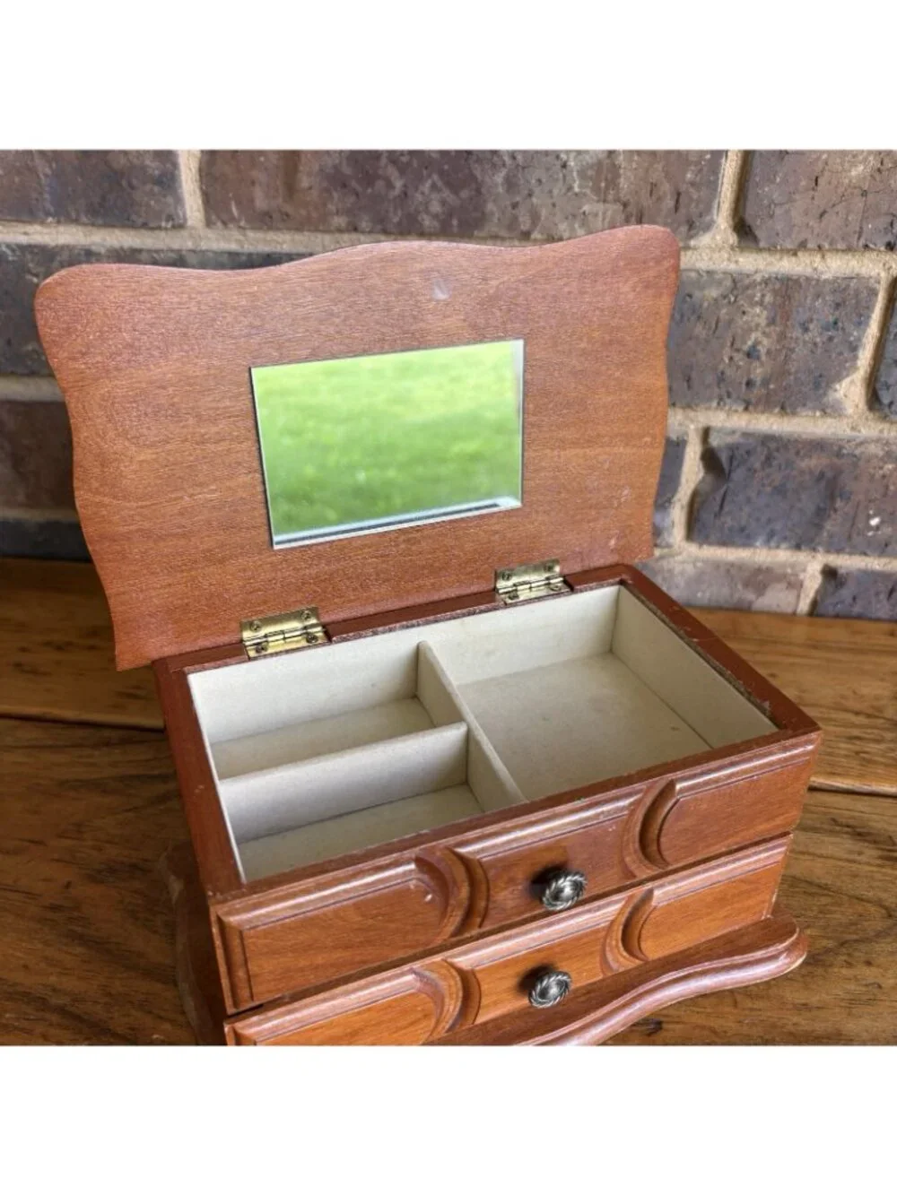Vintage Small  Wooden Jewelry Box With Drawer Floral Decoupage Rub-on Transfer